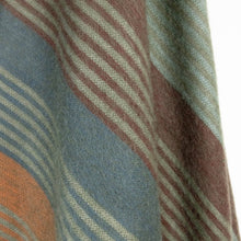 Load image into Gallery viewer, Molleturo – Baby Alpaca Wool Throw Blanket / Sofa Cover – Queen 95 x 69 in – Multicolor Striped in Moss, Clay, Teal, and Sand