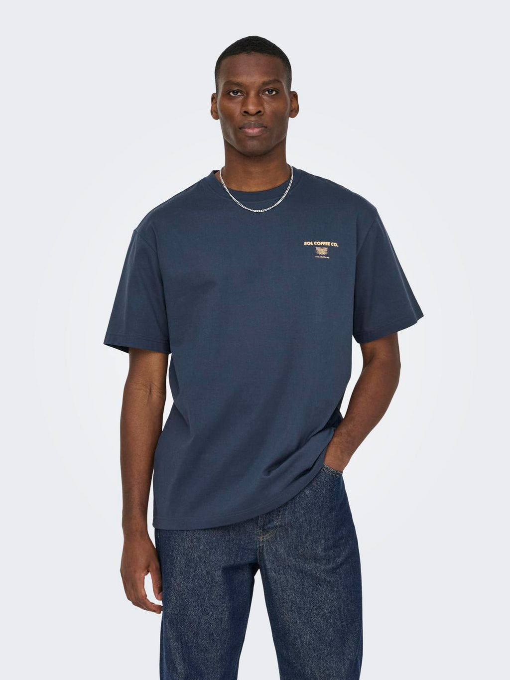 Navy Sol Coffee Cotton Fred T-shirt | Only & Sons