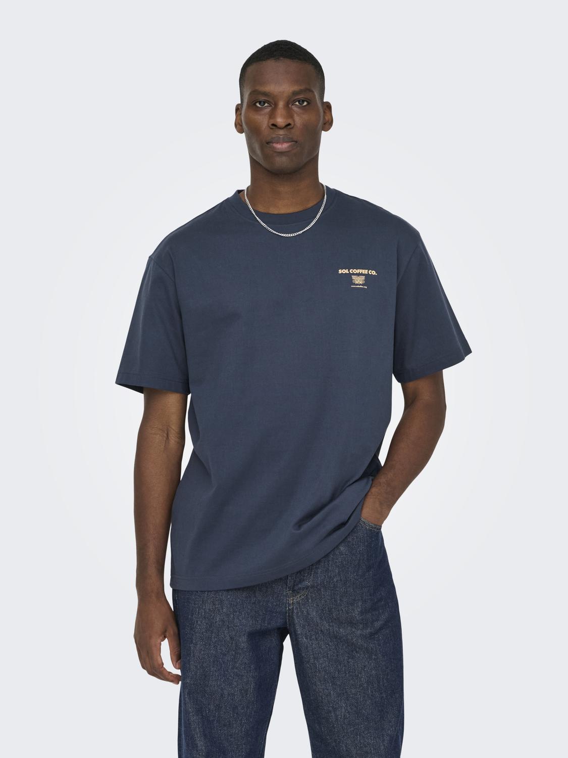 Navy Sol Coffee Cotton Fred T-shirt | Only & Sons