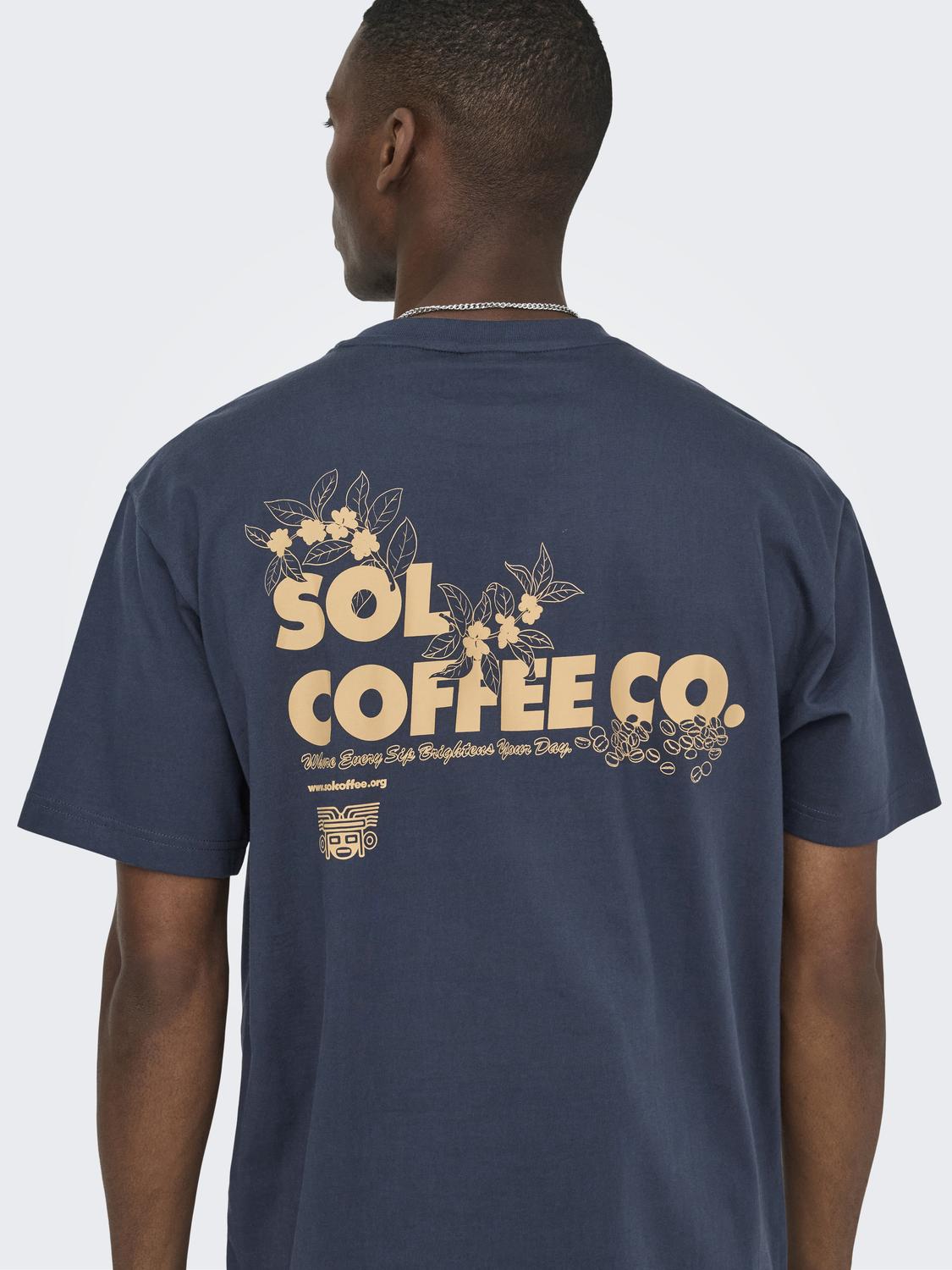 Navy Sol Coffee Cotton Fred T-shirt | Only & Sons