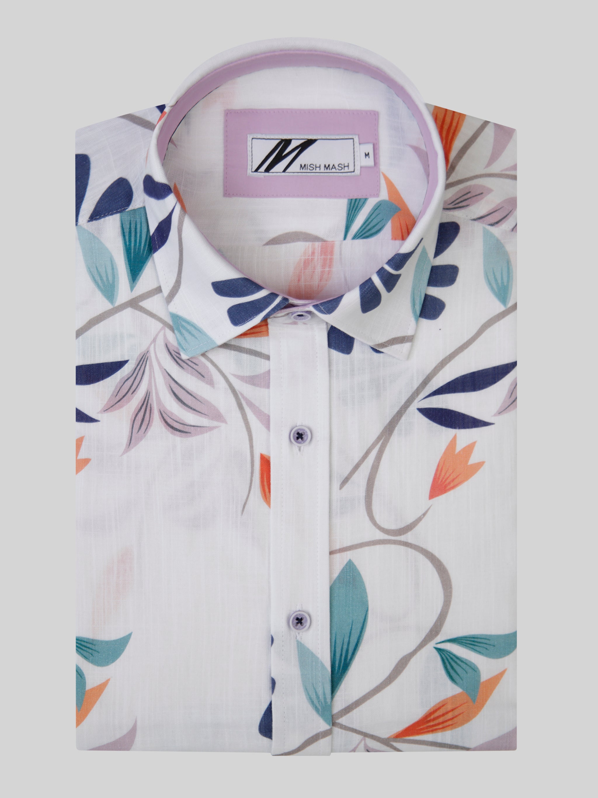 White & Multi Viscose Shirt - Bari | Mish Mash