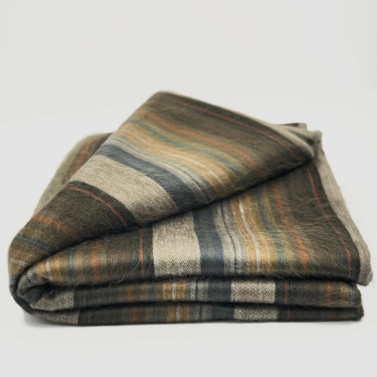 Soft & Warm Baby Alpaca Wool Throw Blanket / Sofa Cover - Queen 90" x 63" - multi colored thin stripes pattern