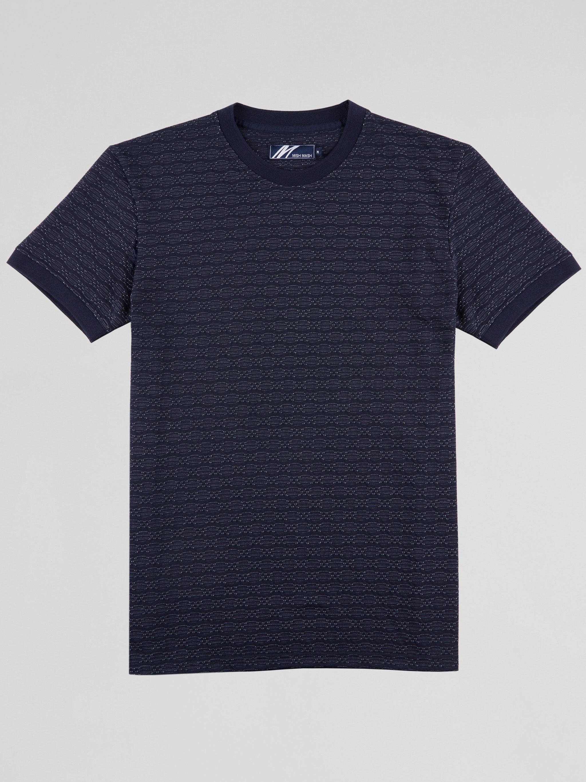 Navy Jacquard Cotton T-Shirt - Harrier | Mish Mash