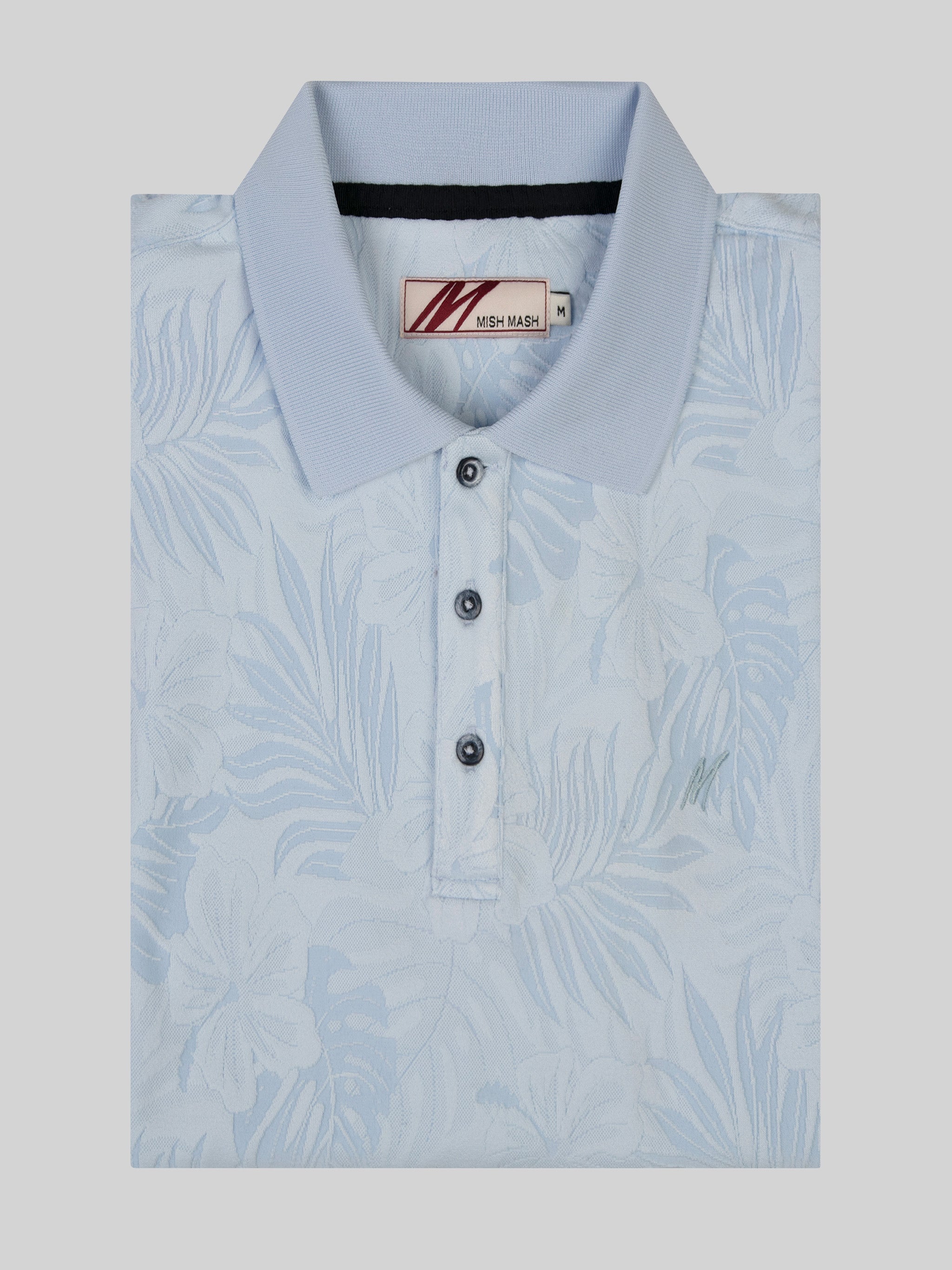Pale Blue Floral Polo Shirt - Lento | Mish Mash