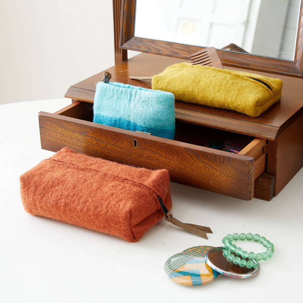 BIDYUT Boxy Felt Pouch Desk Tidy: Teal Green