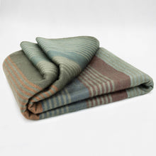 Load image into Gallery viewer, Molleturo – Baby Alpaca Wool Throw Blanket / Sofa Cover – Queen 95 x 69 in – Multicolor Striped in Moss, Clay, Teal, and Sand