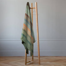 Load image into Gallery viewer, Molleturo – Baby Alpaca Wool Throw Blanket / Sofa Cover – Queen 95 x 69 in – Multicolor Striped in Moss, Clay, Teal, and Sand