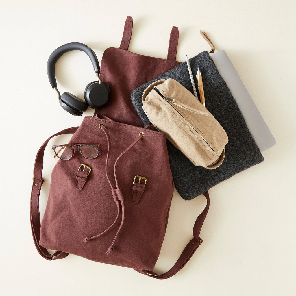 Handmade Vegan Canvas Backpack: Chilli Brown