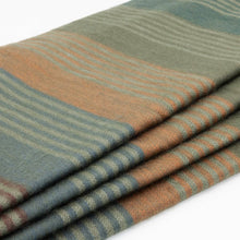 Load image into Gallery viewer, Molleturo – Baby Alpaca Wool Throw Blanket / Sofa Cover – Queen 95 x 69 in – Multicolor Striped in Moss, Clay, Teal, and Sand