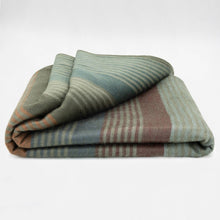 Load image into Gallery viewer, Molleturo – Baby Alpaca Wool Throw Blanket / Sofa Cover – Queen 95 x 69 in – Multicolor Striped in Moss, Clay, Teal, and Sand