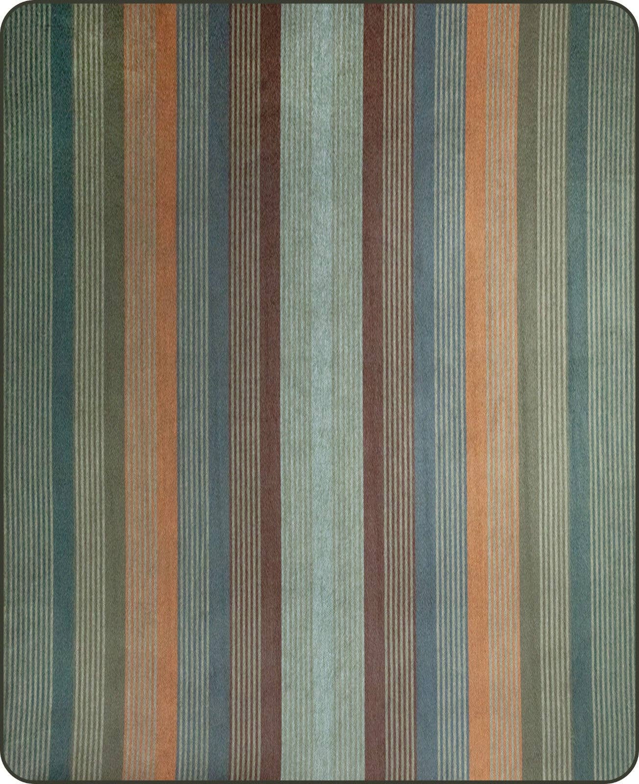 Molleturo – Baby Alpaca Wool Throw Blanket / Sofa Cover – Queen 95 x 69 in – Multicolor Striped in Moss, Clay, Teal, and Sand