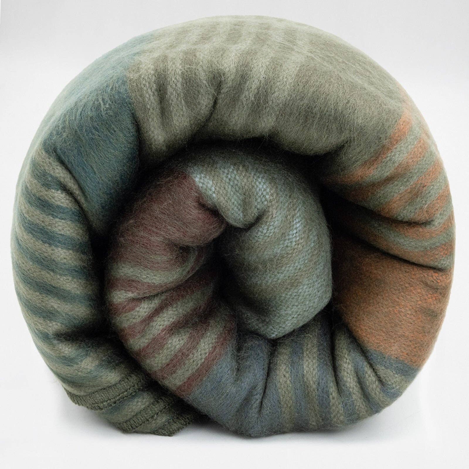 Molleturo – Baby Alpaca Wool Throw Blanket / Sofa Cover – Queen 95 x 69 in – Multicolor Striped in Moss, Clay, Teal, and Sand