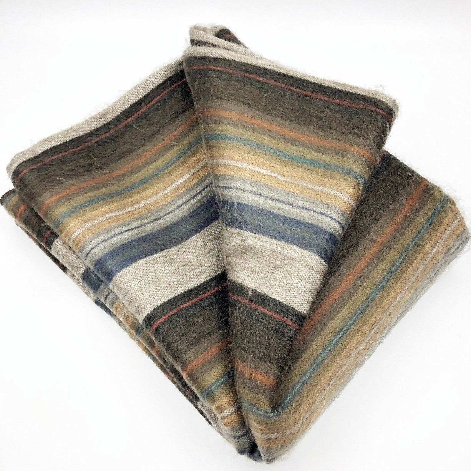 Soft & Warm Baby Alpaca Wool Throw Blanket / Sofa Cover - Queen 90" x 63" - multi colored thin stripes pattern