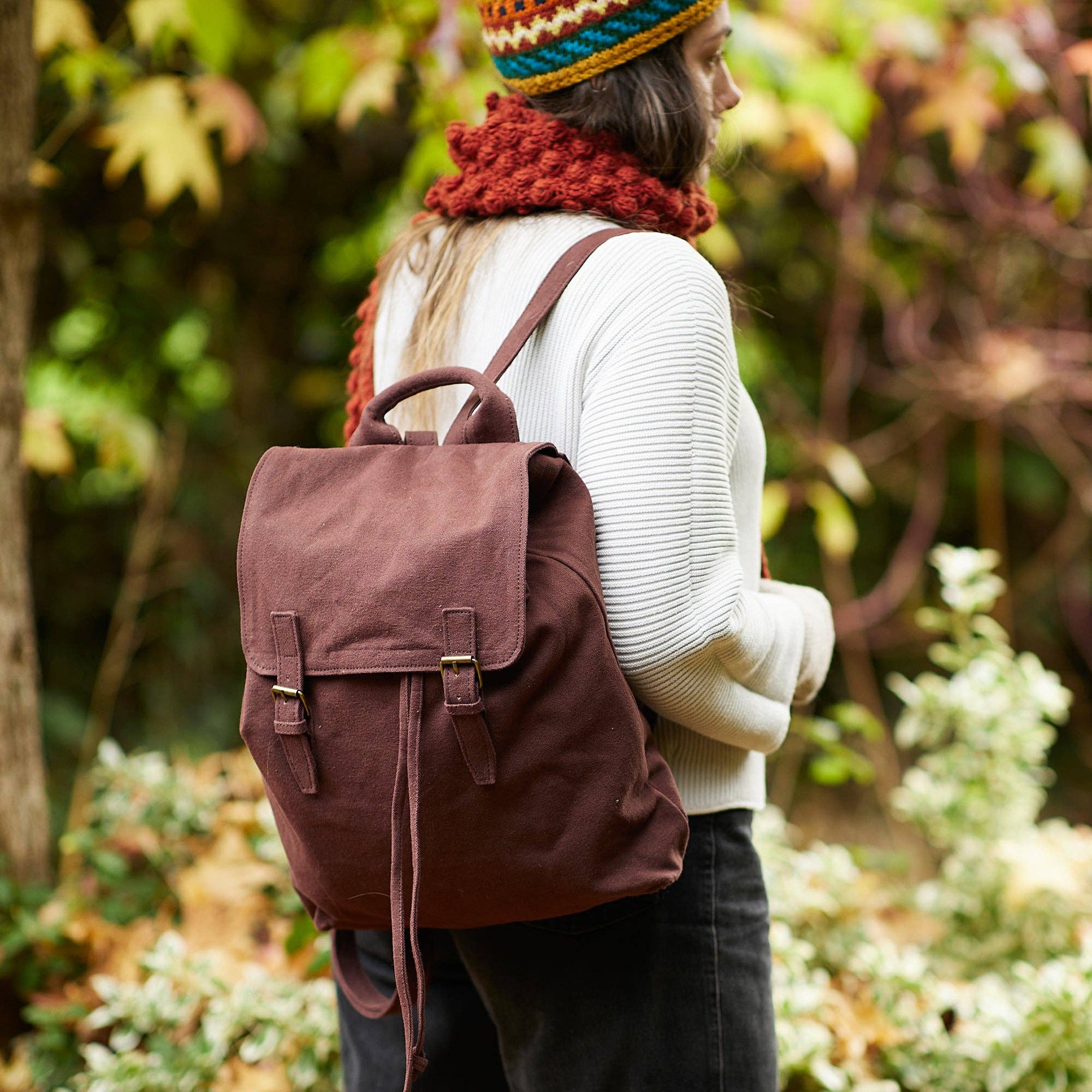Handmade Vegan Canvas Backpack: Chilli Brown