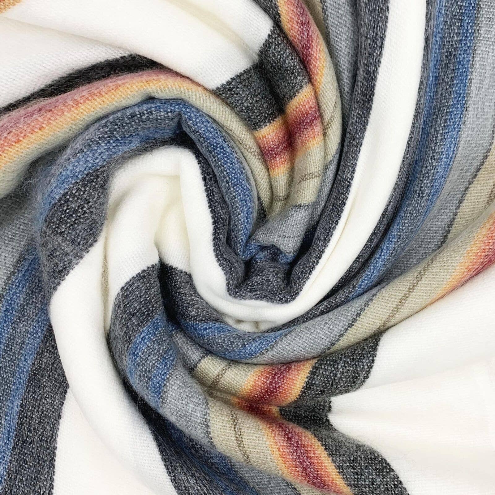 Soft & Warm Baby Alpaca Wool Throw Blanket / Sofa Cover - Queen 90" x 65" - multi colored thin stripes pattern