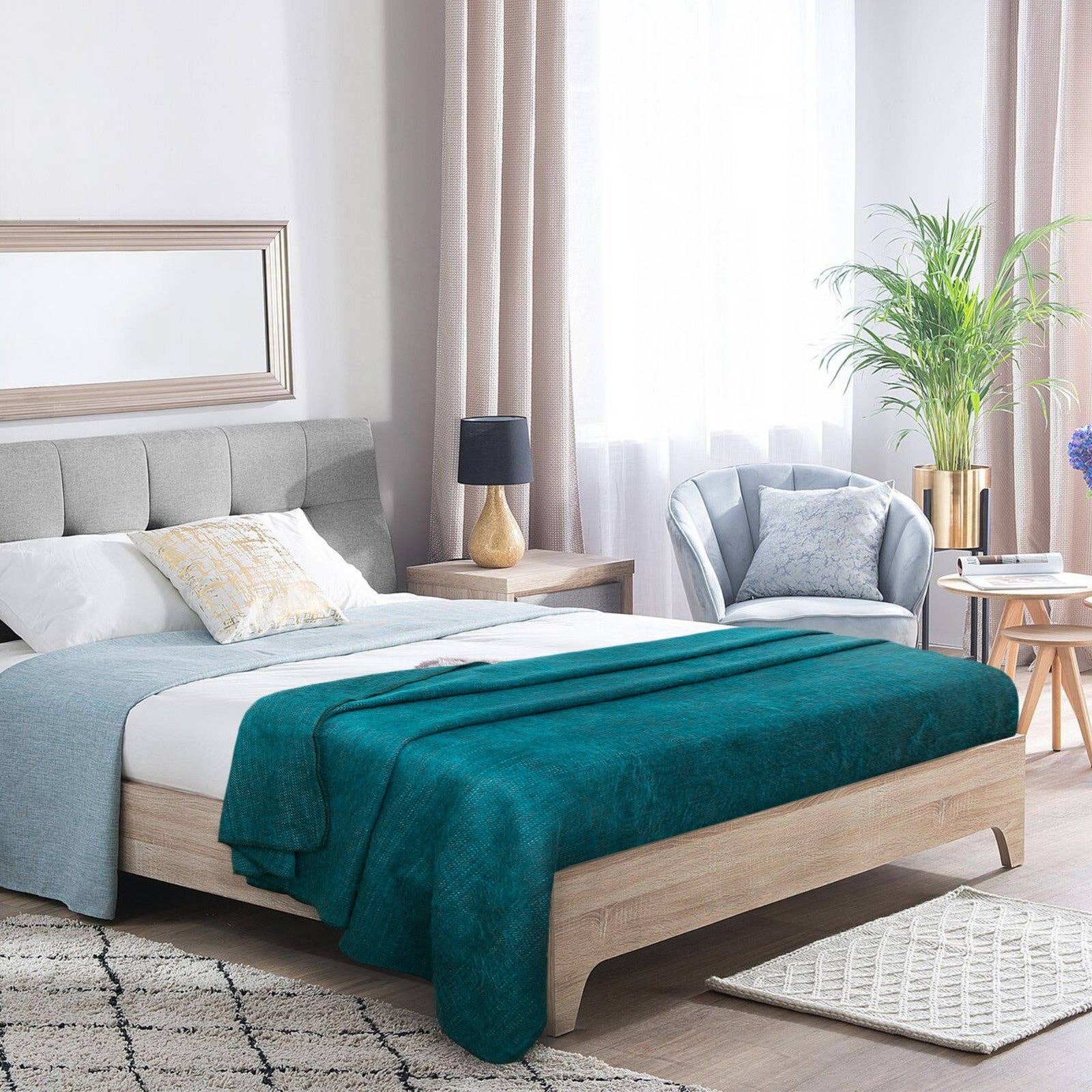 Panzaleo - Double Density Baby Alpaca Wool Throw Blanket / Sofa Cover - Queen 94 x 65 - Deep Teal