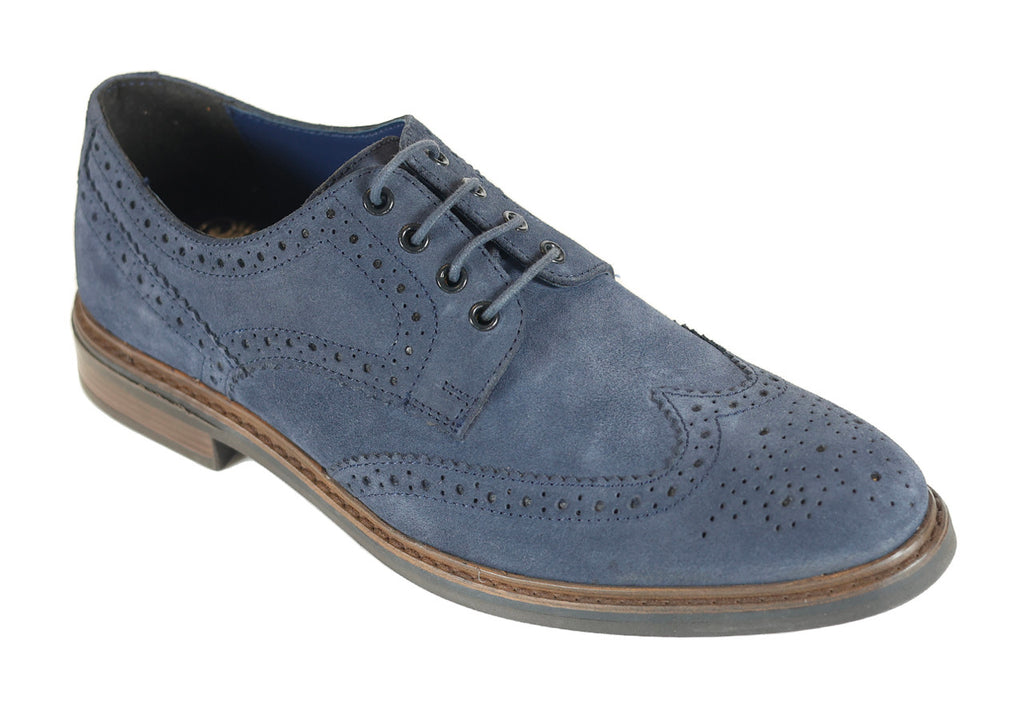 Navy Suede Brogue - Balham | Front