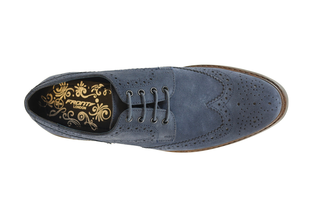 Navy Suede Brogue - Balham | Front