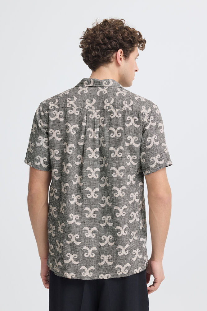 Grey Linen Patterned Short Sleeve Shirt - Tanner