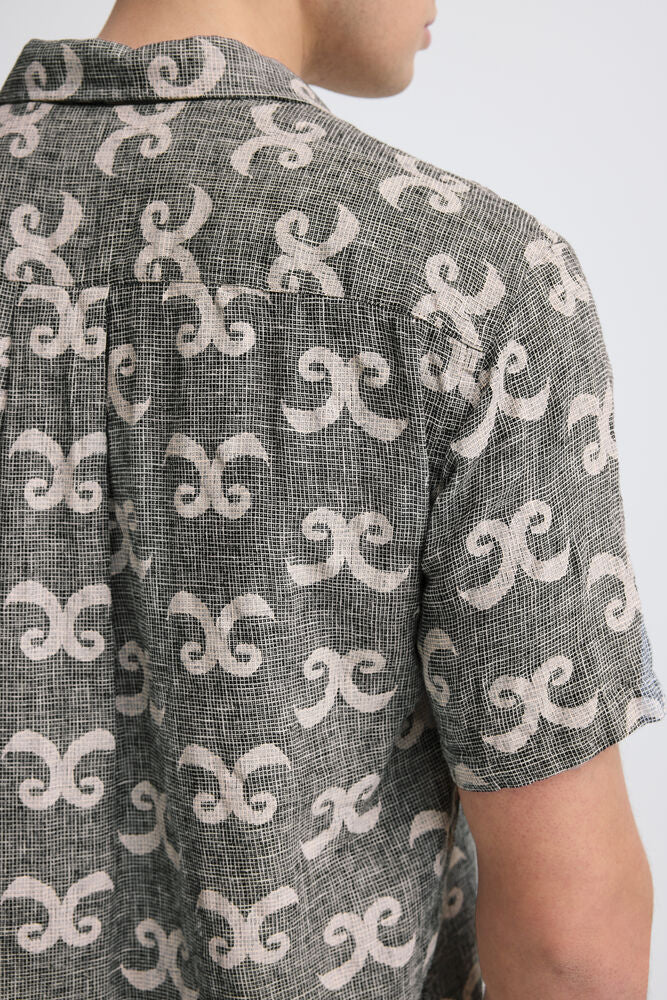 Grey Linen Patterned Short Sleeve Shirt - Tanner