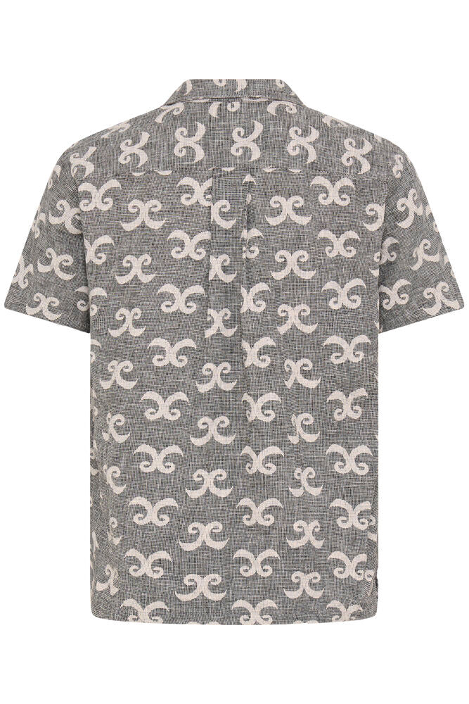 Grey Linen Patterned Short Sleeve Shirt - Tanner