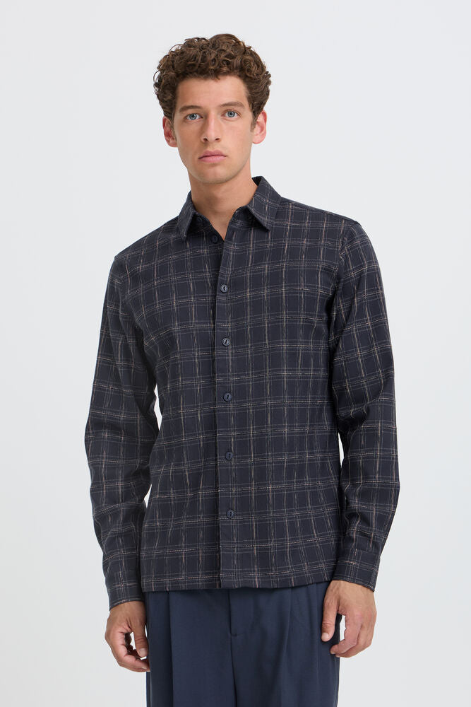 Navy and Tan Check Shirt - Ernesto | Casual Friday