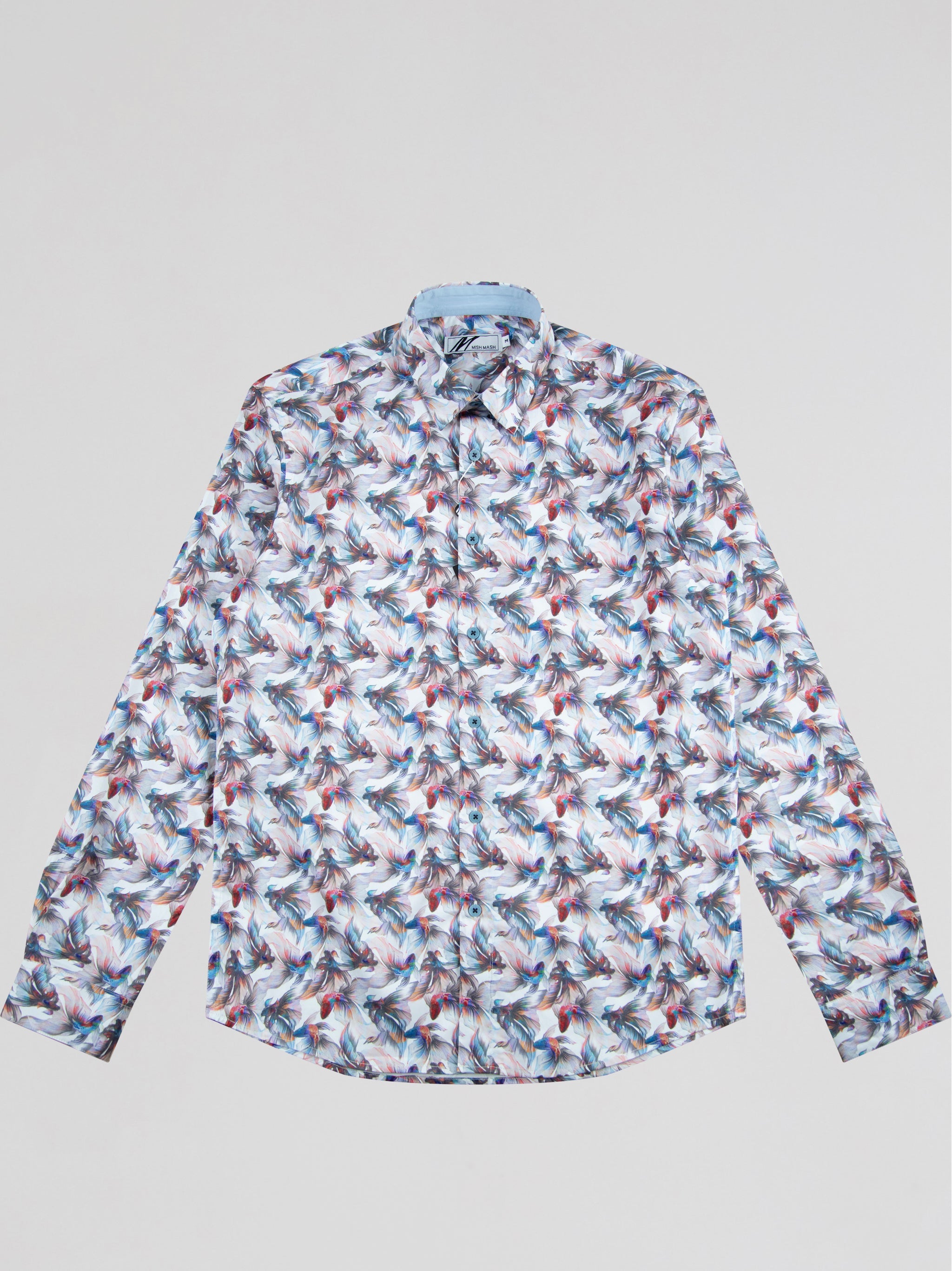 White & Multi Print Shirt - Fish | Mish Mash