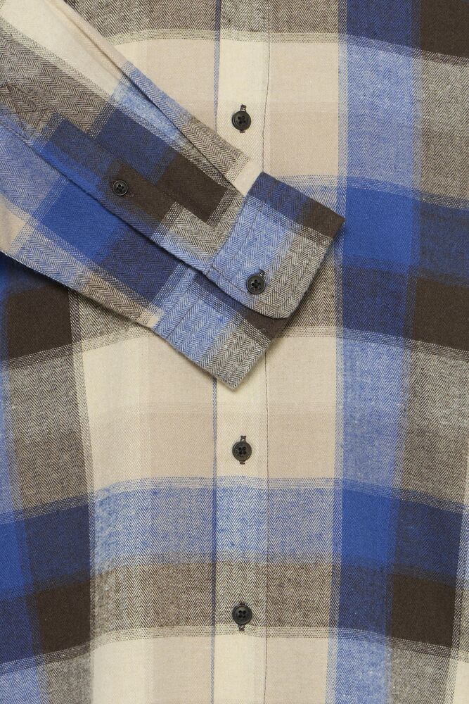 Tan and Blue Quartz Check Shirt Cody - Blend