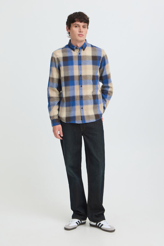 Tan and Blue Quartz Check Shirt Cody - Blend