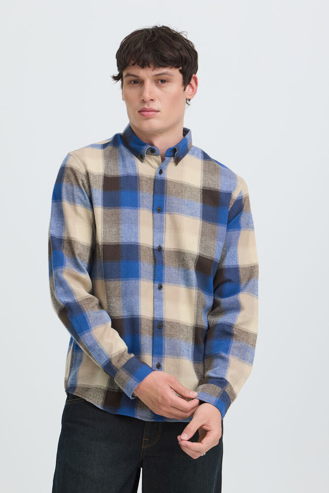 Tan and Blue Quartz Check Shirt Cody - Blend