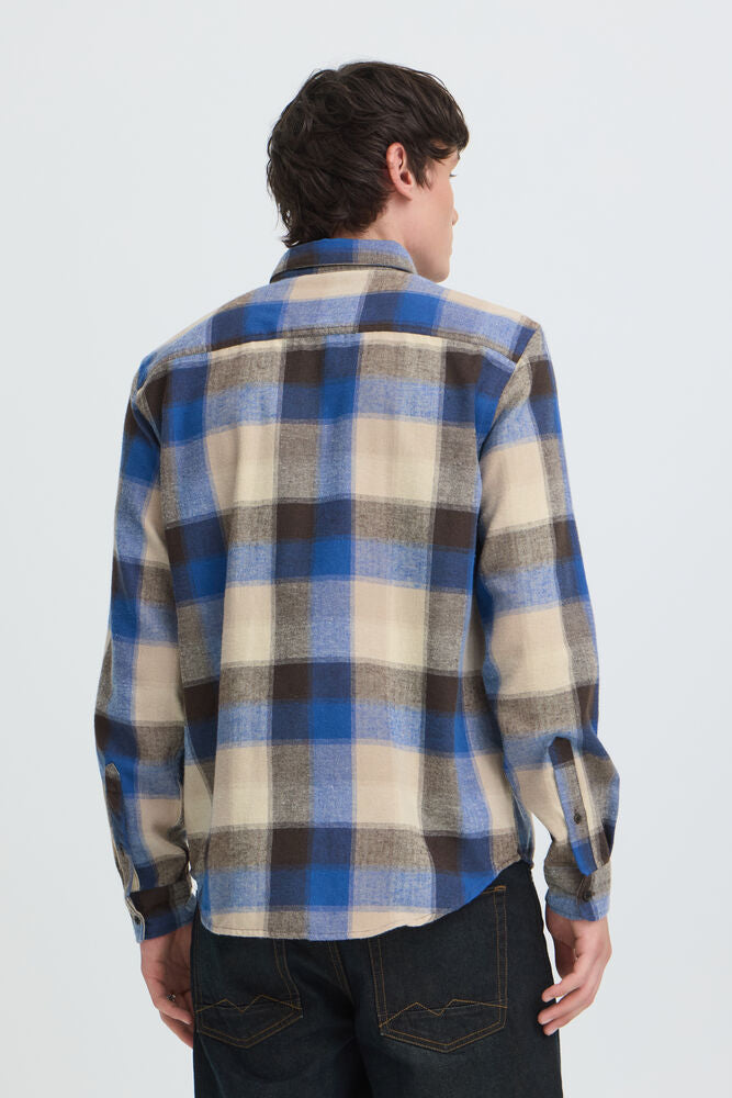 Tan and Blue Quartz Check Shirt Cody - Blend
