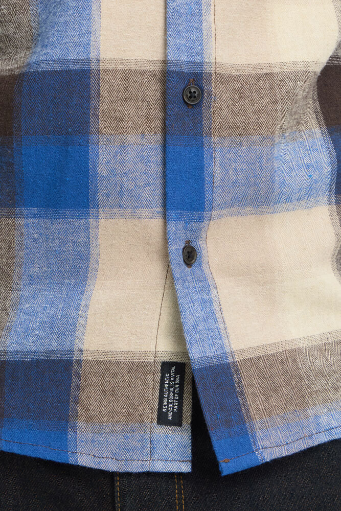 Tan and Blue Quartz Check Shirt Cody - Blend