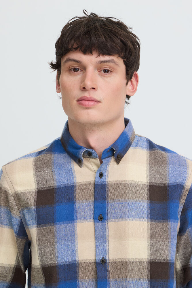 Tan and Blue Quartz Check Shirt Cody - Blend
