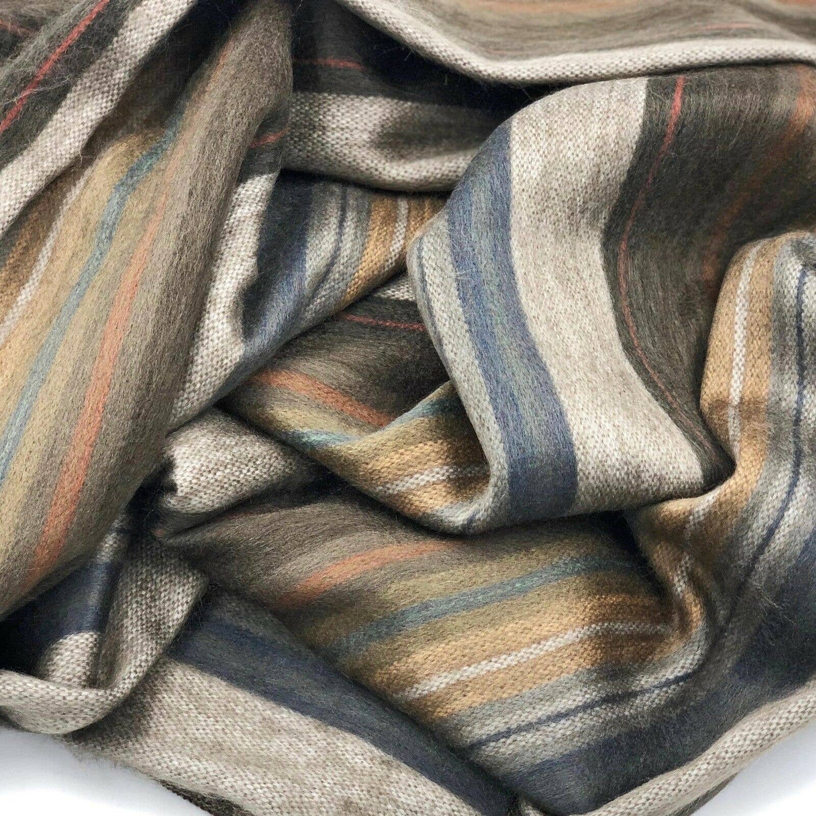 Soft & Warm Baby Alpaca Wool Throw Blanket / Sofa Cover - Queen 90" x 63" - multi colored thin stripes pattern