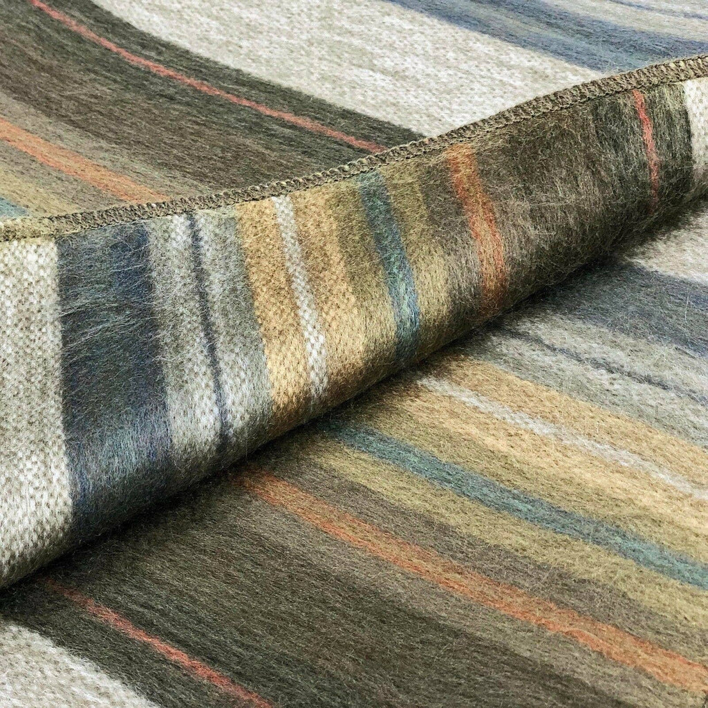 Soft & Warm Baby Alpaca Wool Throw Blanket / Sofa Cover - Queen 90" x 63" - multi colored thin stripes pattern