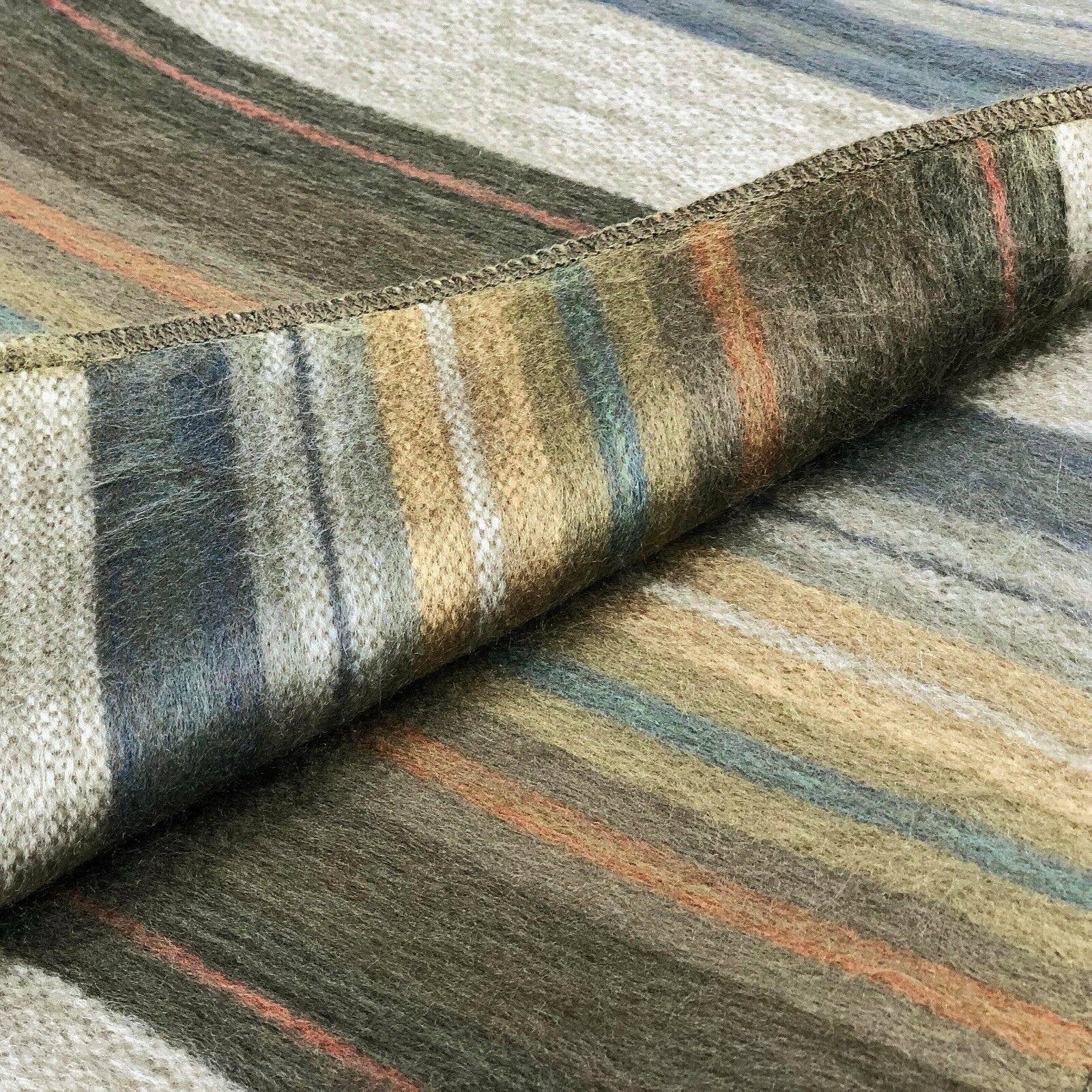 Soft & Warm Baby Alpaca Wool Throw Blanket / Sofa Cover - Queen 90" x 63" - multi colored thin stripes pattern