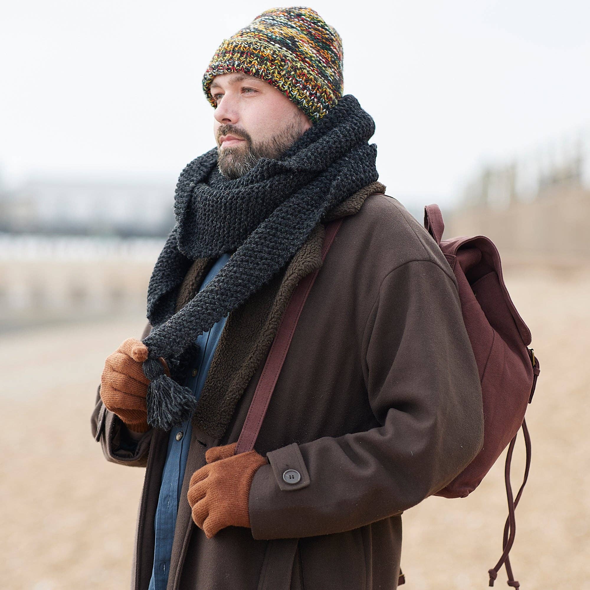 Handmade Vegan Canvas Backpack: Chilli Brown