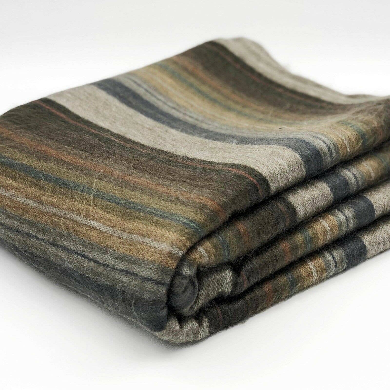 Soft & Warm Baby Alpaca Wool Throw Blanket / Sofa Cover - Queen 90" x 63" - multi colored thin stripes pattern