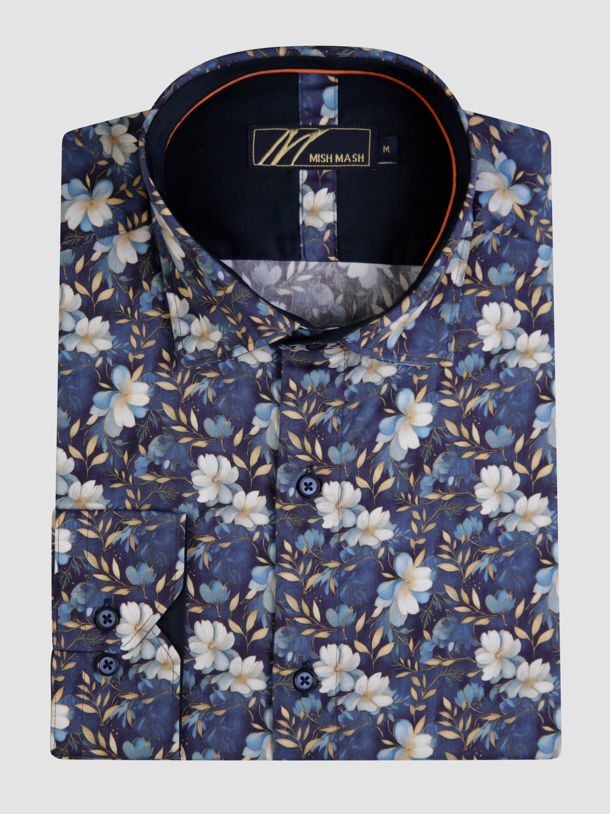 Navy & White Floral Cotton Shirt - Alloy | Mish Mash