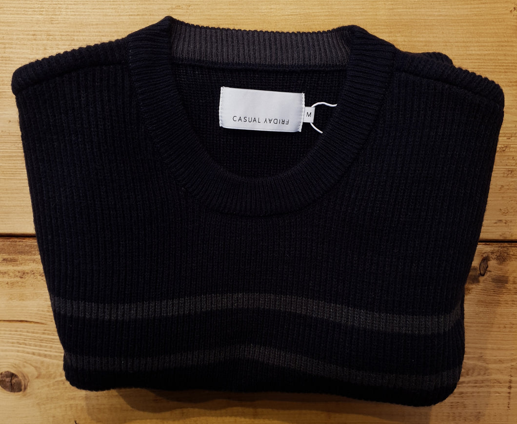 Navy Striped Jumper - Karl Crew Neck | Casual Friday