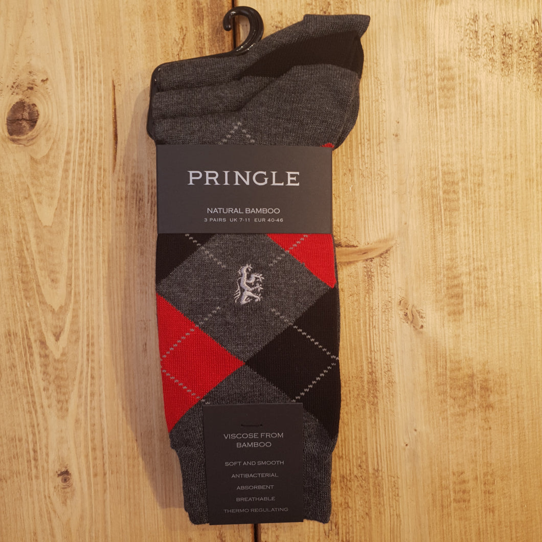 Red & Charcoal Argyle Bamboo Socks 3-Pack | Pringle