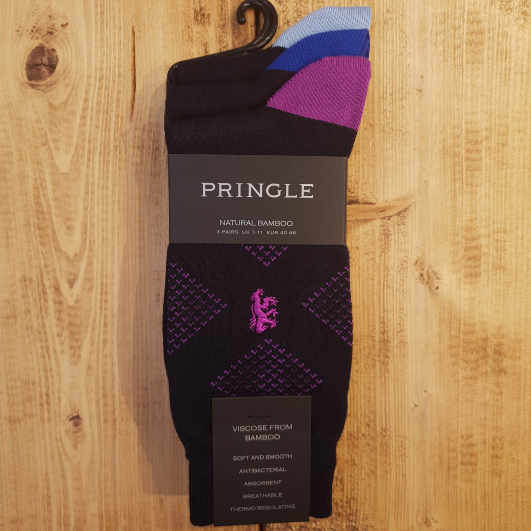 Purple Jacquard Bamboo Socks 3-Pack | Pringle